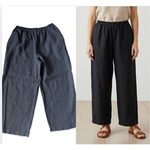 Eskandar Black 100% Linen Wide Leg Elastic Waist Pants Size 1 Neiman Marcus